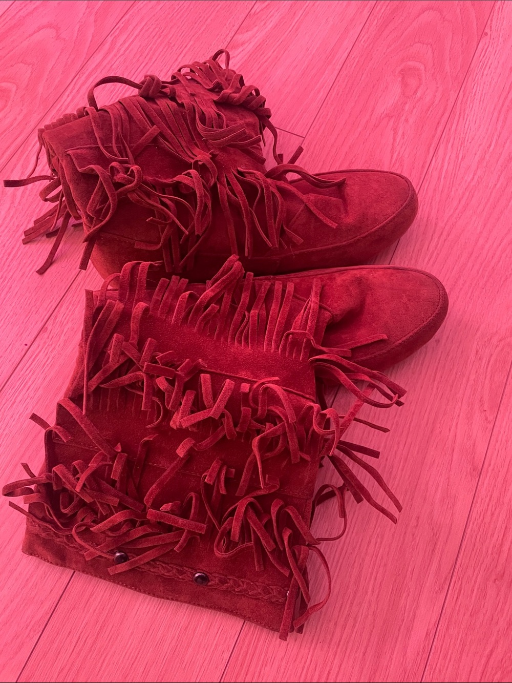 Women’s Red Fringe Suede Boots